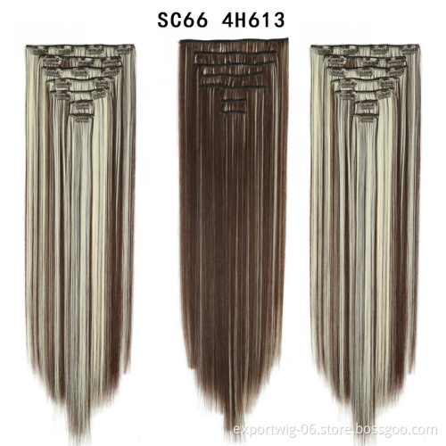 Lightest Blonde Clip in hair extension 22 inches straight full head set of  clip in synthetic clip hair extensions